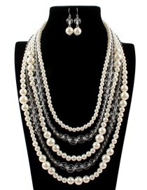 Fashion White Full Pearls Design Multi-layer Necklace