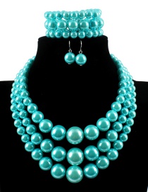 Fashion Pale Blue Pearls Decorated Pure Color Jewelry Sets