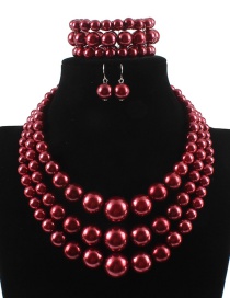 Fashion Claret Red Pearls Decorated Pure Color Jewelry Sets