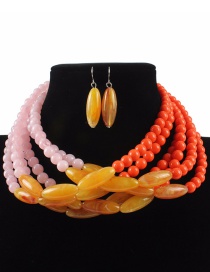 Fashion Yellow+pink Color Matching Design Multi-layer Jewelry Sets
