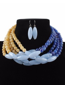 Fashion Blue+beige Color Matching Design Multi-layer Jewelry Sets
