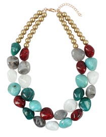 Fashion Green+white Stone Shape Design Color Matching Necklace