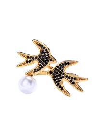 Fashion Black Swallow&pearl Decorated Opening Ring