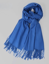 Fashion Sapphire Blue Tassel Decorated Pure Color Scarf