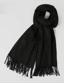 Fashion Black Tassel Decorated Pure Color Scarf