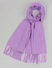 Fashion Light Purple Tassel Decorated Pure Color Scarf