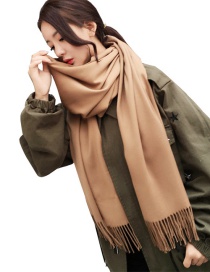 Fashion Brown Tassel Decorated Pure Color Scarf
