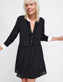 Fashion Black Dots Pattern Design Long Sleeves Dress