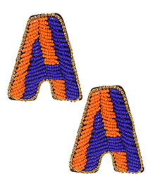 Fashion Orange+sapphire Blue Full Beads Design Letter A Shape Earrings