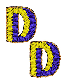 Fashion Yellow+sapphire Blue Full Beads Design Letter D Shape Earrings