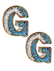 Fashion White+blue Full Beads Design Letter G Shape Earrings