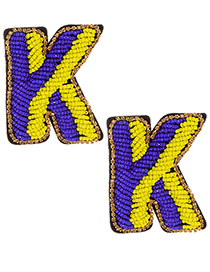 Fashion Yellow+sapphire Blue Full Beads Design Letter K Shape Earrings