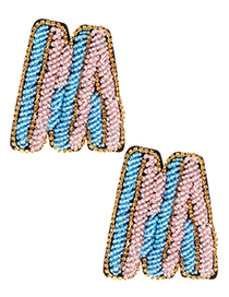 Fashion Pink+blue Full Beads Design Letter M Shape Earrings