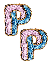 Fashion Pink+blue Full Beads Design Letter P Shape Earrings