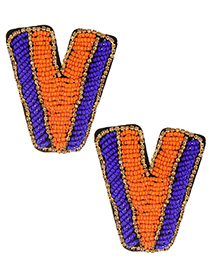 Fashion Orange+sapphire Blue Full Beads Design Letter V Shape Earrings