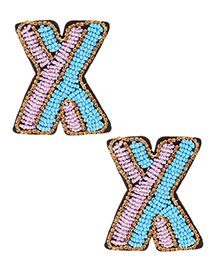 Fashion Pink+blue Full Beads Design Letter X Shape Earrings