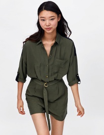 Fashion Olive Pure Color Design Long Sleeves Jumpsuit