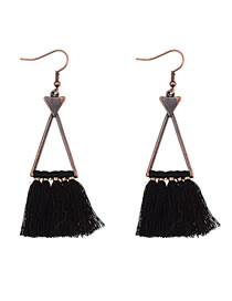 Vinatge Black Tassel Decorated Triangle Shape Earrings