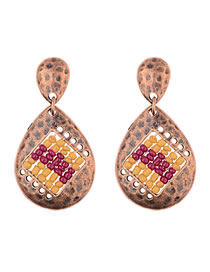 Vinatge Yellow+red Beads Decorated Hollow Out Earrings