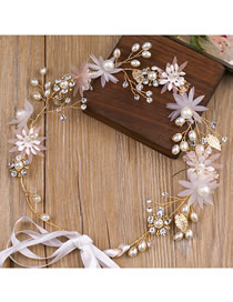 Fashion Ponk Flowers&pearls Decorated Bride Hair Band
