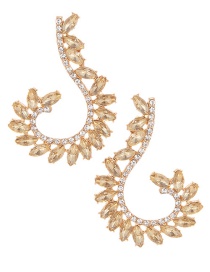 Elegant Champagne Oval Shape Diamond Decorated Pure Color Earrings