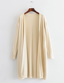 Fashion Beige Pure Color Design Long Sleeves Cardigan