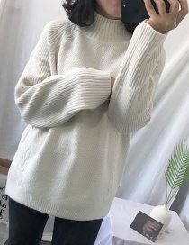 Fashion Beige Pure Color Design High Neckline Sweater