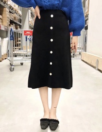 Fashion Black Buttons Decorated Knitted A-line Skirt