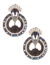 Elegant Blue+black Full Diamond Design Hollow Out Earrings