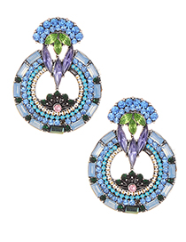 Elegant Blue Full Diamond Design Hollow Out Earrings