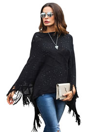 Fashion Black Tassel Decorated Pure Color Sweater