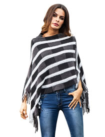 Fashion Black+gray Irregular Shape Design Tassel Sweater
