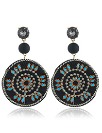 Fashion Black Flower Pattern Design Round Shape Earrings