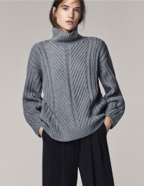 Fashion Gray Pure Color Design Thicken Sweater