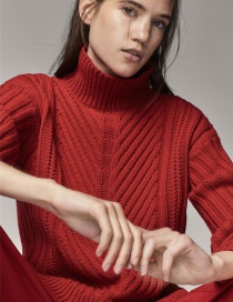 Fashion Red Pure Color Design Thicken Sweater