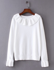 Fashion White Round Neckline Design Pure Color Sweater
