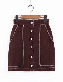 Elegant Coffee Pure Color Decorated Knitted Skirt