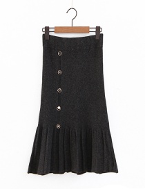 Elegant Dark Gray Pure Color Decorated Knitted Skirt