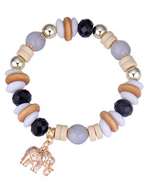 Vintage Black Elephant Pendant Decorated Beads Bracelet
