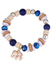 Vintage Blue Elephant Pendant Decorated Beads Bracelet