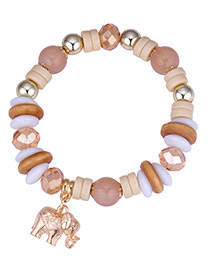 Vintage Coffee Elephant Pendant Decorated Beads Bracelet