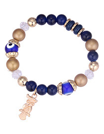 Vintage Blue Owl Pendant Decorated Beads Bracelet