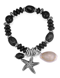 Vintage Black Starfish Pendant Decorated Beads Bracelet