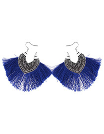Vintage Blue Tassel Decorated Earrings