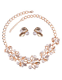 Elegant Gold Color Leaf&pearls Decorated Jewelry Sets
