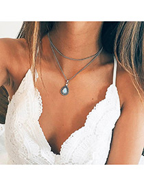 Elegant Antique Silver Water Drop Shape Diamond Decorated Necklace