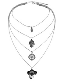 Elegant Antique Silver Elephant Pendant Decorated Necklace