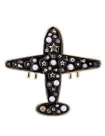 Elegant Black Full Pearls&diamond Design Aircraft Shape Brooch