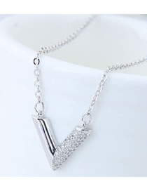 Elegant Silver Color V Shape Pendant Decorated Long Necklace