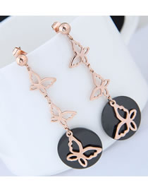 Fashion Rose Gold Butterfly Pendant Decorated Long Earrings